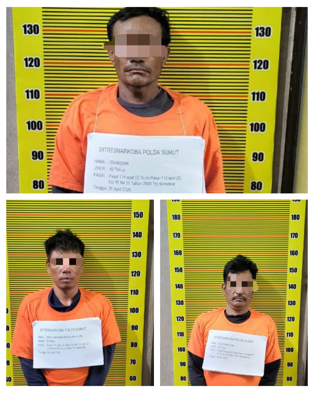 Foto : Tiga orang pelaku diamankan berikut barang bukti sabu seberat 30 kilogram serta 20.