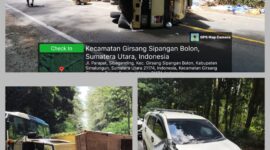 Foto : terlihat mobil truk Colt diesel terbalik dan mobil Daihatsu sigra ringsek di sebelah depan kanan. 