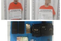 Foto : Kedua tersangka dan sejumlah barang bukti yang di amankan. 