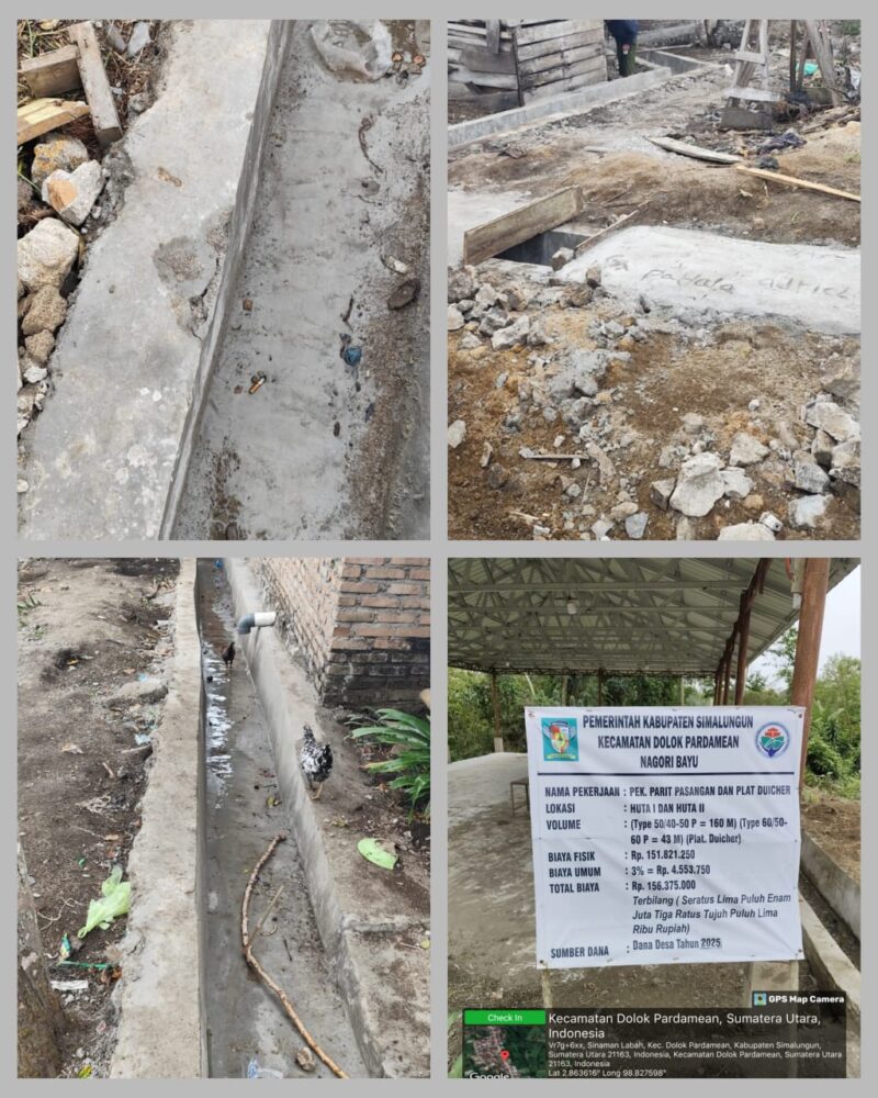 Foto : Terlihat proyek parit pasangan dan Duiker diduga di kerjakan asal-asalan 