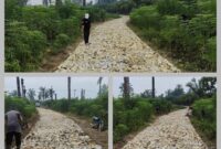 Foto : tampak pengerjaan  Jalan, Proyek Dana Desa Telford Di Nagori Bandar Gunung, Kecamatan Bandar Masilam tidak adanya papan Informasi Proyek. 