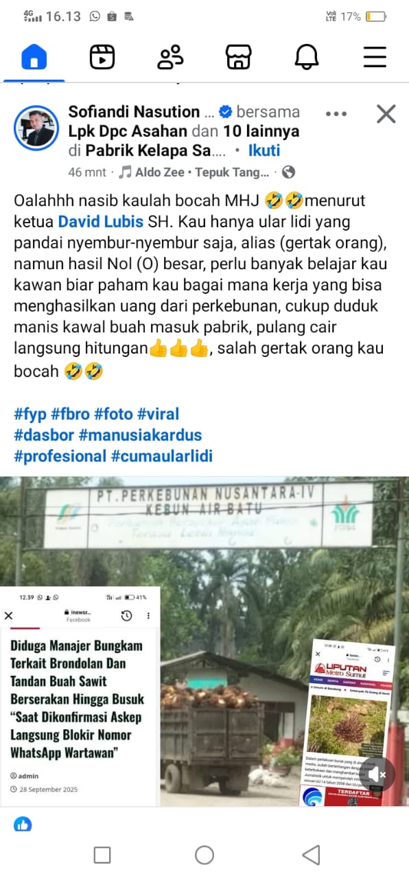 Foto : Postingan Di Medsos Akun Facebook Sofiandi Nasution