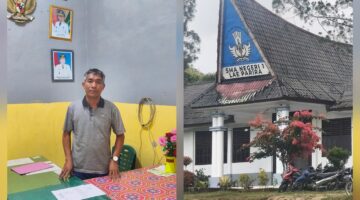 Foto : Kepala sekolah SMA N 1 Lae Parira dan foto sekolah 