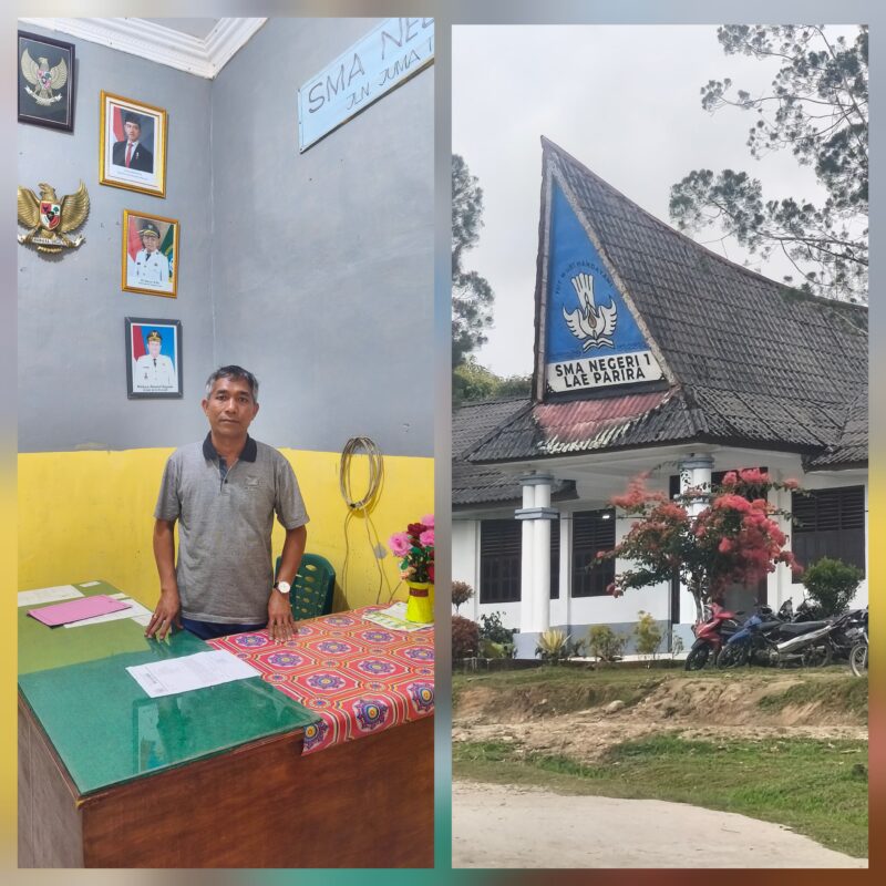 Foto : Kepala sekolah SMA N 1 Lae Parira dan foto sekolah 