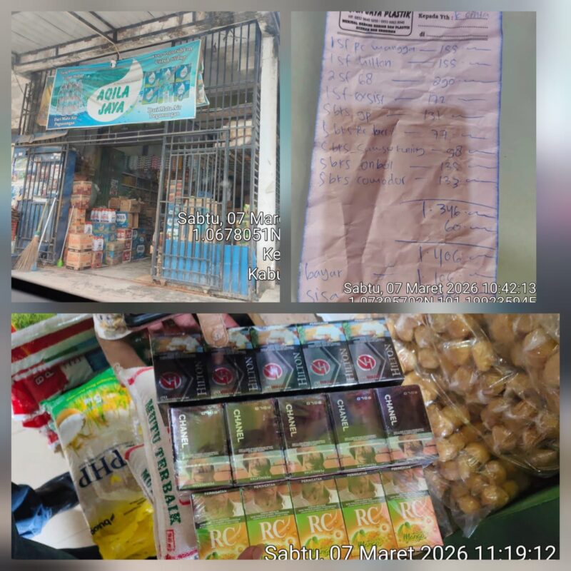 Foto : tokoh yang diduga menjual Rokok tanpa cukai dan bon pembelian rokok tampa cukai beserta beberapa slop rokok yang akan di jual. Sabtu (07/03/2926) 
