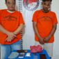 Foto : Kedua tersangka dan sejumlah barang bukti. 