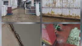 Foto : SMP N 1 Dolok Batu Naggar terlihat beberapa bagian bangunan sekolah mengalami kerusakan. Atap bangunan tampak mengalami kebocoran dengan bekas rembesan air yang menghitam dan berjamur. 