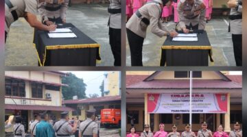 Kapolres Pematangsiantar Pimpin Upacara Sertijab Kapolseķ Siantar Marihat dan Sianțar Selatan 