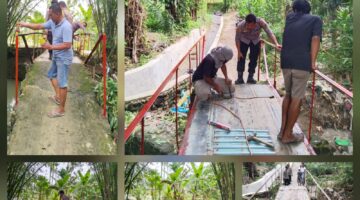 Polri Untuk Masyarakat, Kapolsek Siantar Martoba Bersama Personil Perbaiki Jembatan Rusak di Jalan Suka Dame