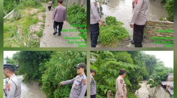 Polsek Siantar Utara Pantau Arus Sungai di Lorong 7 Antisipasi Banjir