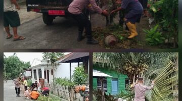 Polsek Siantar Marihat Bersama Tiga Pilar dan Warga Gotong Royong di Jalan Negeri Bosar
