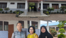 Foto : gambar atas SMA N 1 Tanah Jawa, tampak sebelah kiri Bu Rani Pangaribuan di dampingi suami, sebelah kanan kepala sekolah SMA N 1 Tanah Jawa Ramanyati Lubis S.Pd., M.Pd
