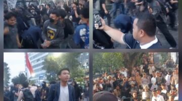 Keluarga besar mahasiswa Nomensen(KBM) unjuk rasa depan DPRD Sumut