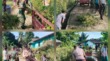 Bhabinkamtibmas Polsek Siantar Martoba Bersama 3 Pilar Gotong Royong di Jalan Tambun Timur