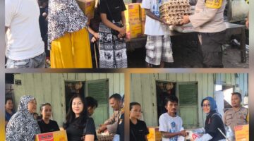 Polsek Siantar Martoba Dampingi Komunitas Bankom Berikan Bansos kepada Warga Korban Bencana Alam 