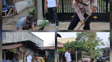 Polsek Siantar Utara Gotong Royong Bersama Warga di Jalan Bah Biak Kiri