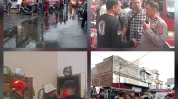 Polres Pematangsiantar Bersama Polsek Siantar Utara Pengecekan dan Pengamanan Kebakaran Ruko di Jalan Patuan Nagari